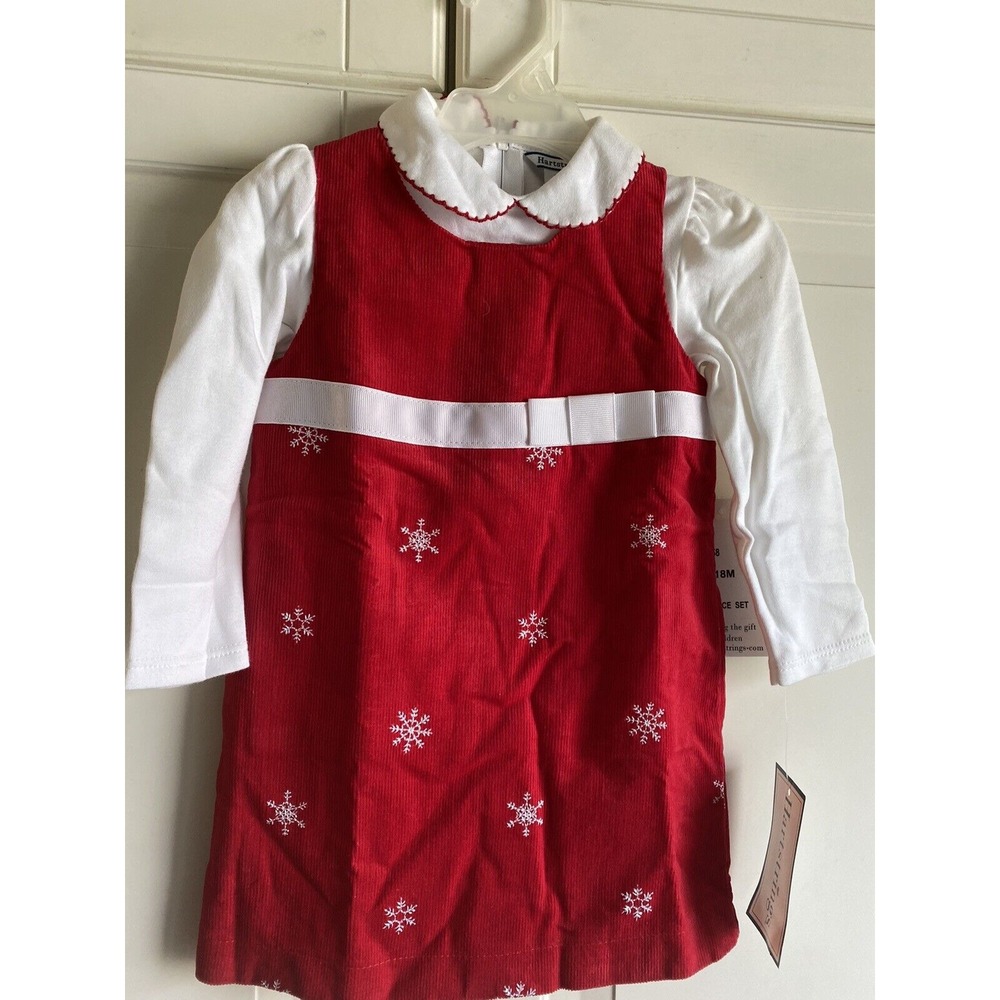 Hartstrings Dress Girls 12 Month Red Corduroy Snowflake‎ Jumper and Top New